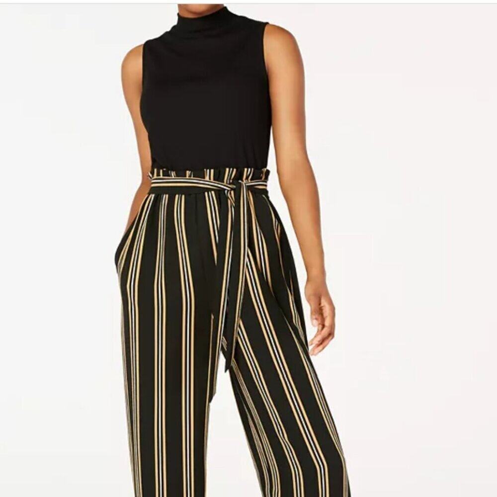 As U Wish Juniors' Solid & Striped Paperbag-Waist Jumpsuit XS EUC